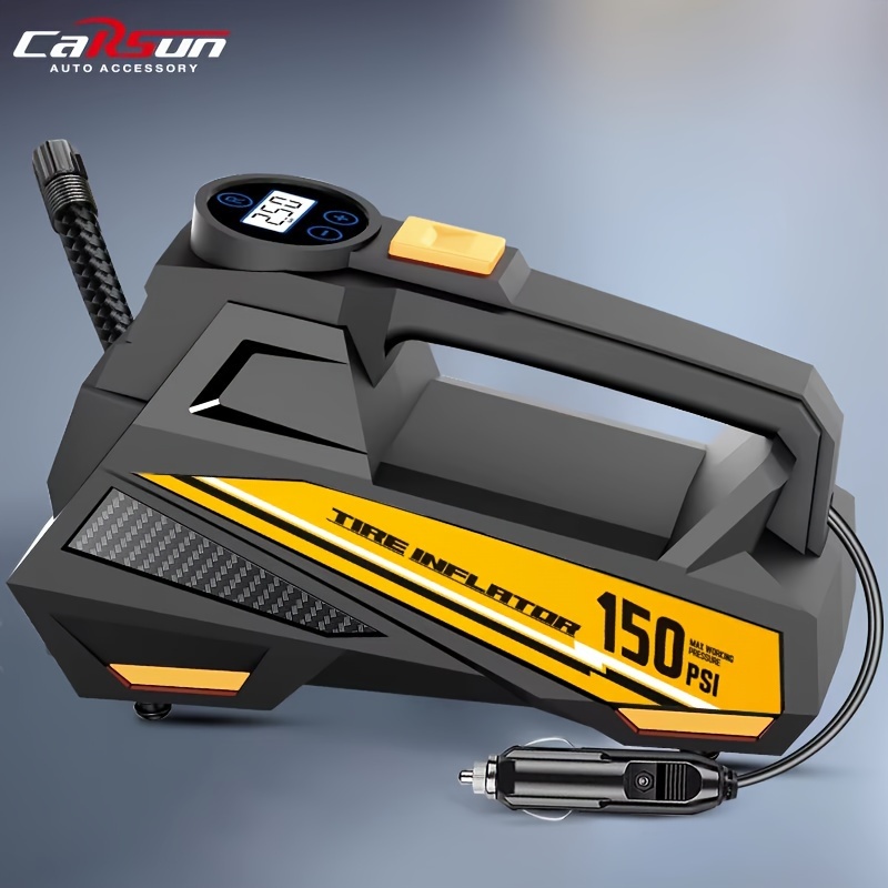 Inflador de Pneus Digital Portátil Carsun DC 12V 150PSI, Compressor de Ar Elétrico para Carro com Luz LED para Pneus de Automóveis, Motocicletas, Bicicletas de Montanha, Bicicletas de Estrada, Bolas Esportivas, Boias de Natação, Flutuadores de Piscina e Brinquedos Infláveis