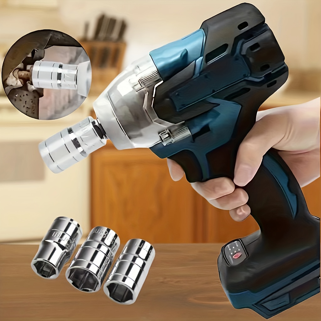 Conjunto de Chaves de Impacto com Soquetes 6 peças 8-10-12-13-14Mm Encaixe 1/2" com Adaptador de Berbequim Elétrico Aço Cr-V Sae/Métrico para Reparação Diária/Automóvel e Mudança de Pneus Universal para Profissionais e Amadores