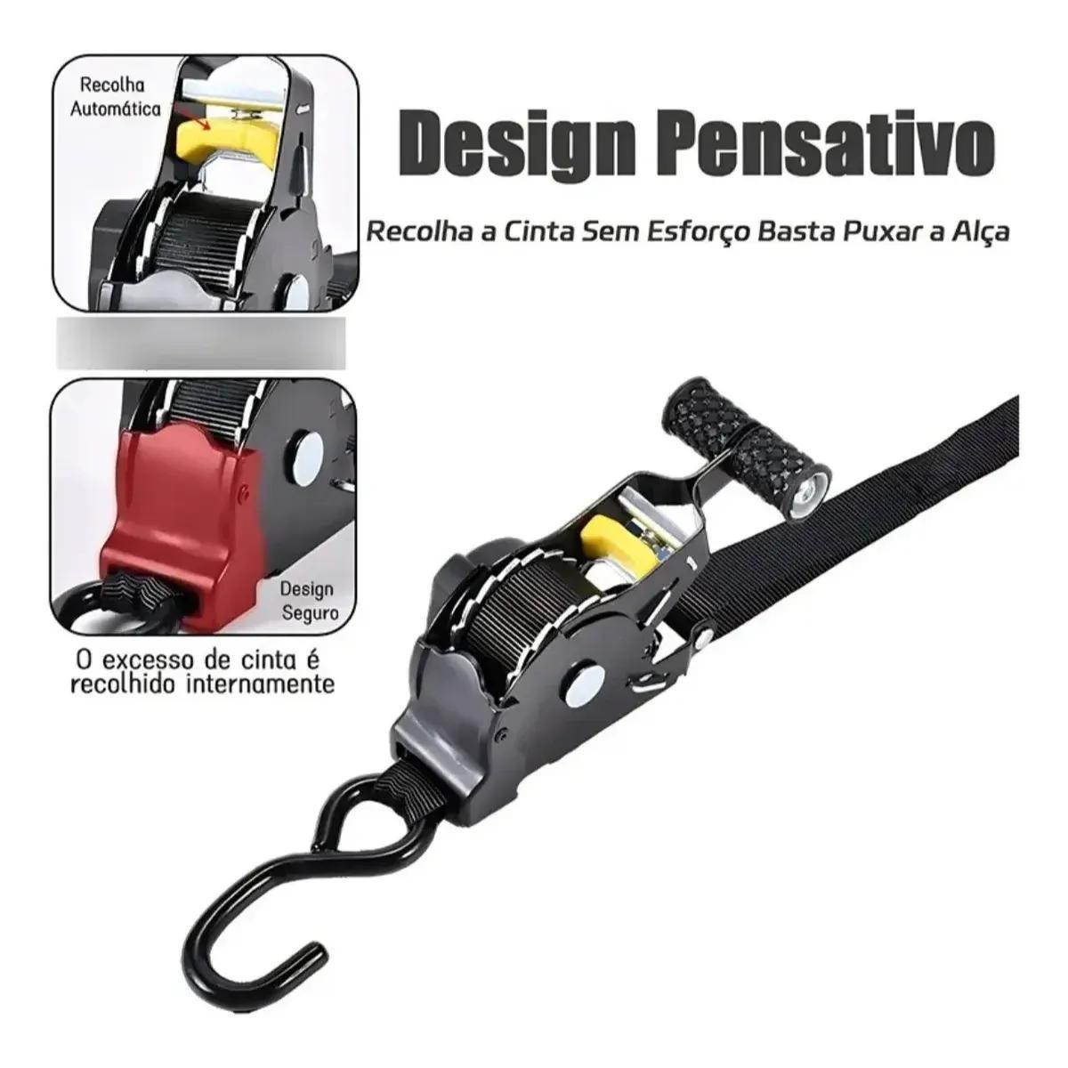 Correia De Amarração Retrátil Com Catraca Automática P/ Moto, ideal para caminhões, reboques, motocicletas, camping e uso externo, Preto