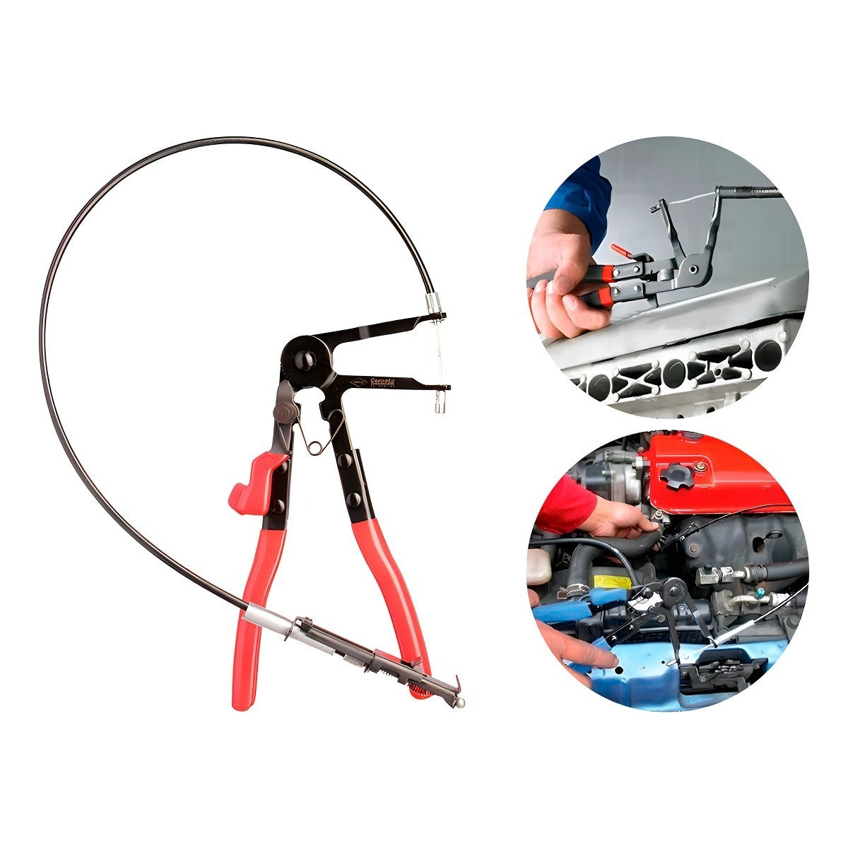 Alicate Profissional Flexível para Fixadores Automotivos - Haste Longa e Cabo Ergonômico (Vermelho/Marrom/Preto) para Espaços Apertados