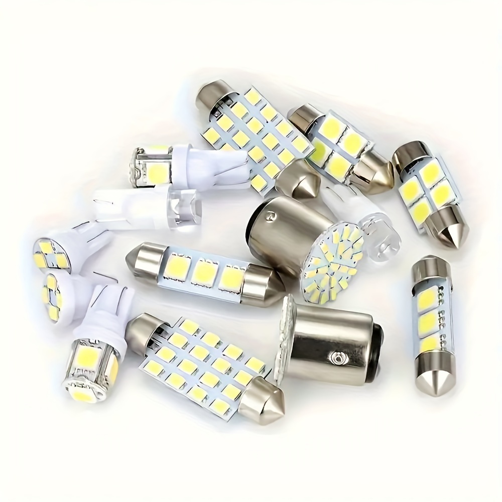 14 pçs Kit de LED para carro, lâmpada T10, luz interna pontuda dupla, para interior, sem bateria