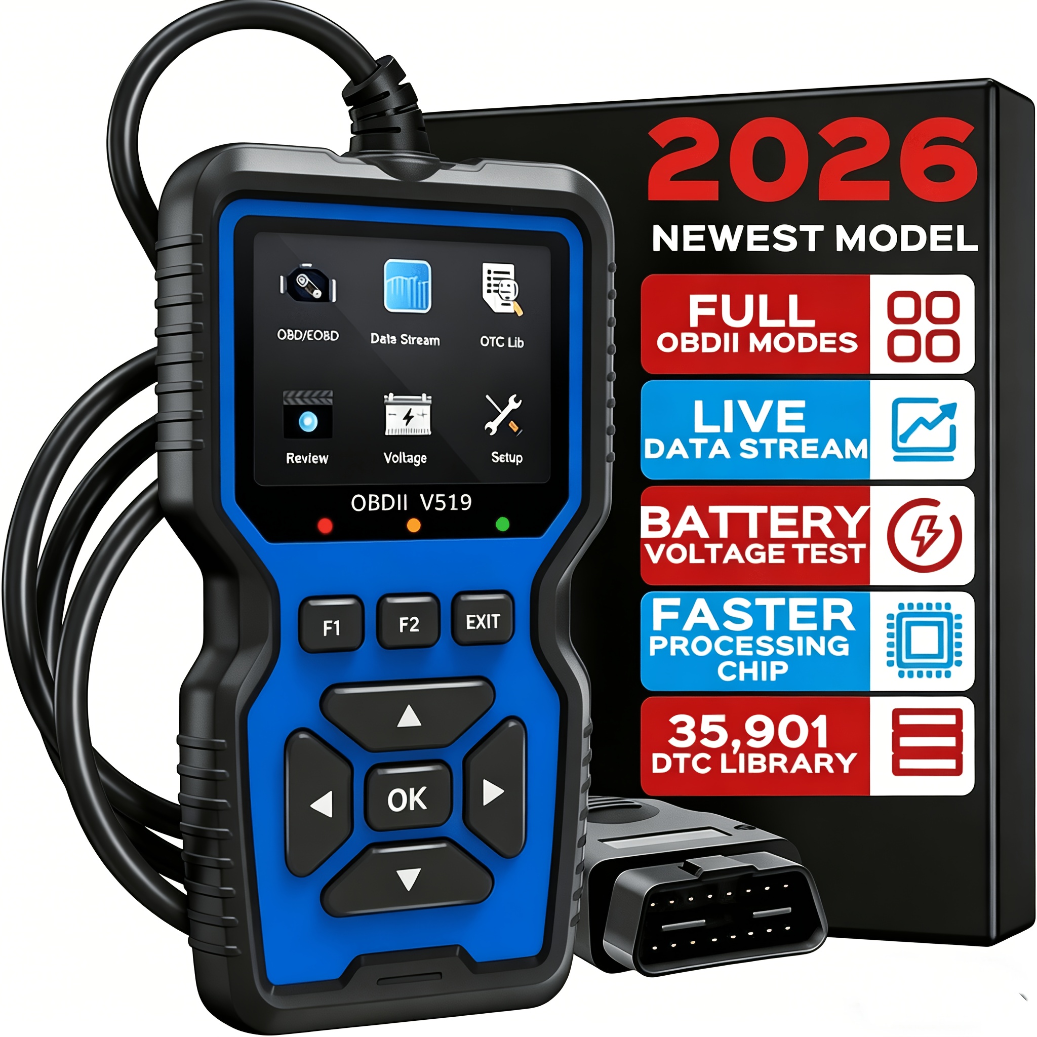 Ferramenta Profissional de Scanner de Diagnóstico OBD2, Alimentado por USB, Detector de Falhas do Motor, Leitor de Códigos, Testador de Bateria, I/M Ready, Suporte a 10 Idiomas, Adequado para Todos os Veículos com Protocolo OBD II Desde 1996, Não Requer Bateria