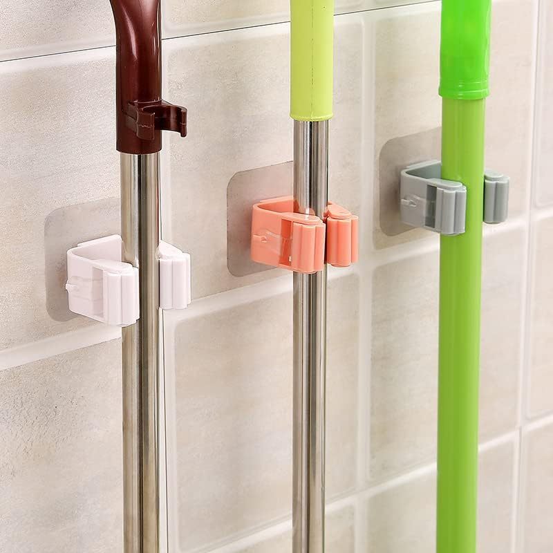 Kit Organizador para Vassoura e Mop com Suporte, 3 Peças, com Fita Adesiva, Não Requer Furação