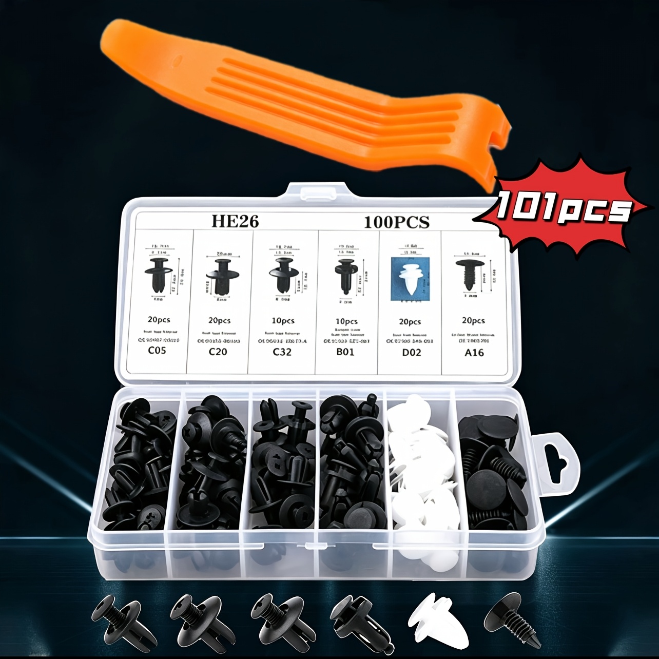 Conjunto de Ferramentas Mini para Remoção de Clipes de Carro, Adequado para Reparo de Painel de Porta de Carro e Acabamento de Veículo, Feito com Rebites e Clipes Universais de Plástico de Nylon, 101 Peças
