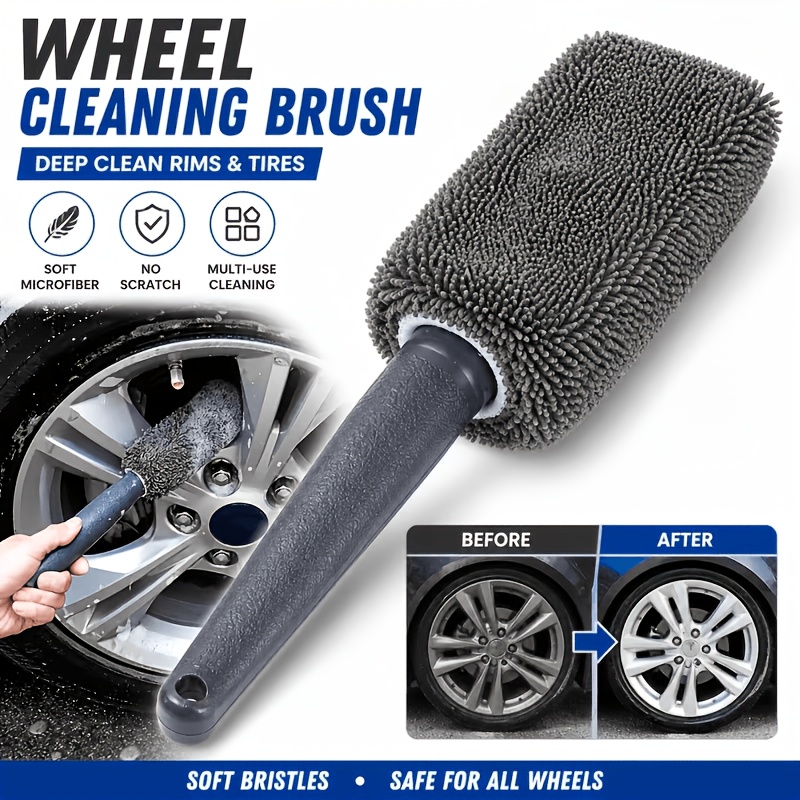 Escova de Microfibra para Jantes de Carro para Limpeza, Escova de Detalhe Dobrável Anti-Riscos para Pneus e Jantes, Ferramenta Ergonómica Lavável Reutilizável Profunda para Kit de Escova de Limpeza de Jantes